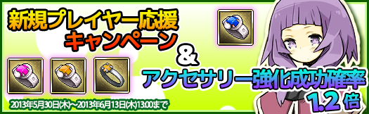 新規プレイヤー応援キャンペーン&アクセサリー強化成功率1.2倍